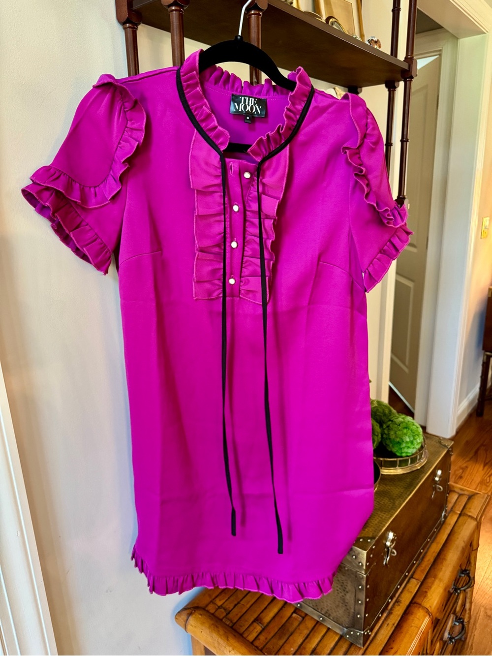 The Moon Fuchsia Ruffle-Trim Short Sleeve Dress